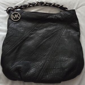 Michael Kors Black Leather Shoulder Bag with Chain Strap